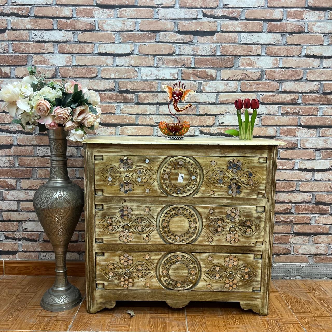 Mango Wood Carved Chest of Drawers