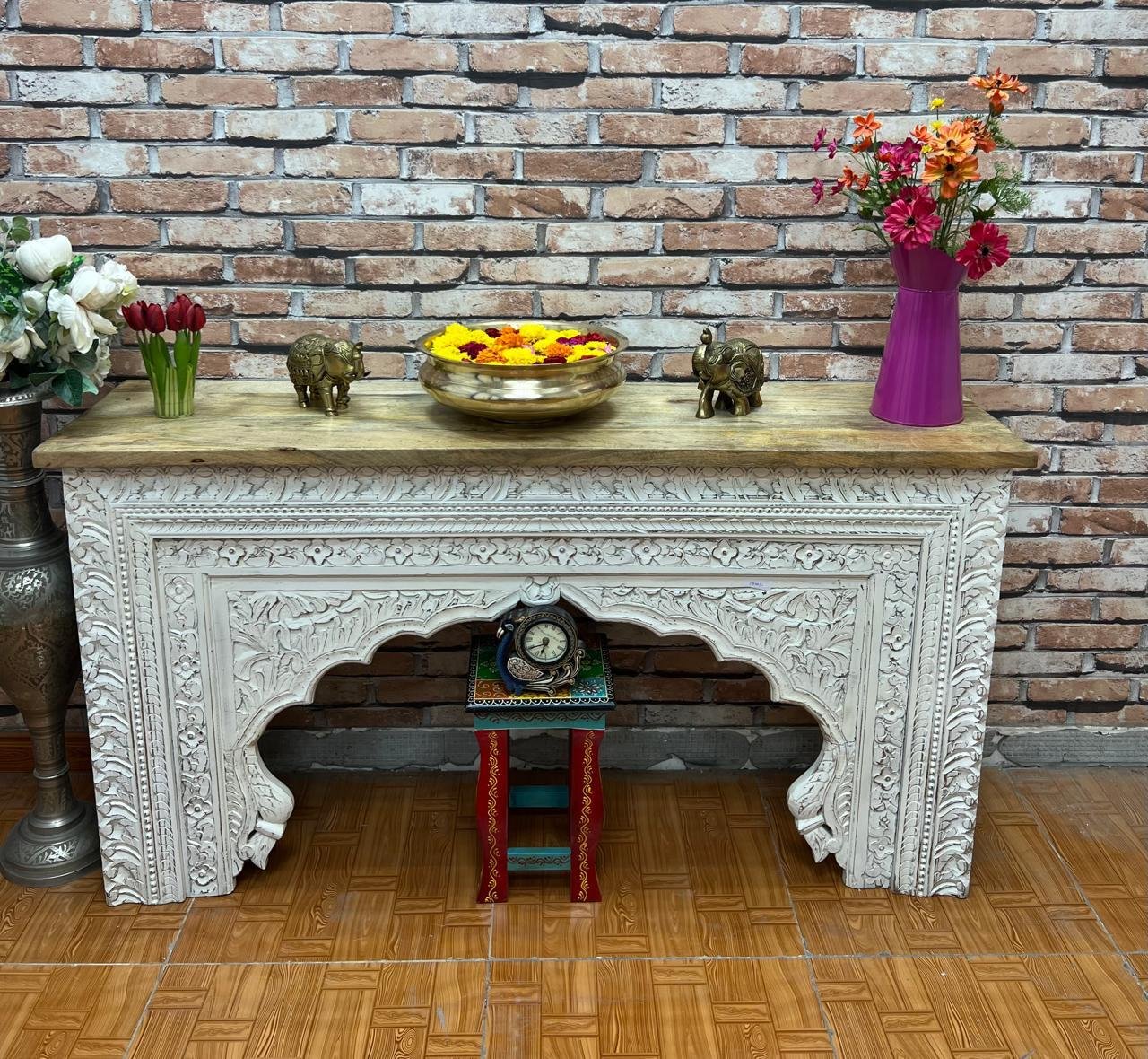 Mango Wood Carved Console