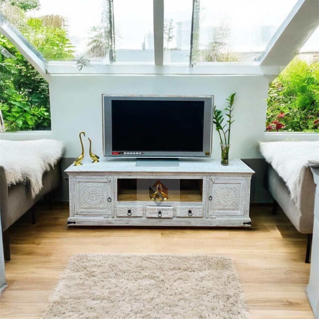 Mango Wood Carved TV Stand