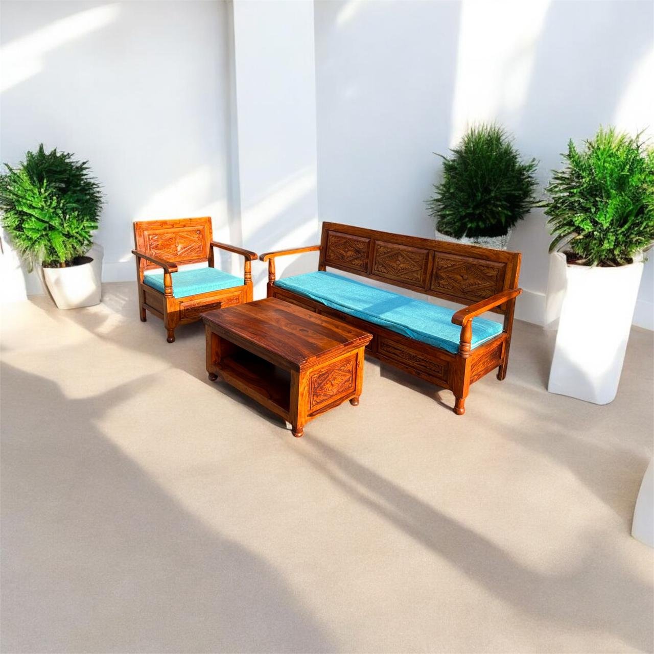 Sheesham Wood Sofa Set 3+1 without Center Table