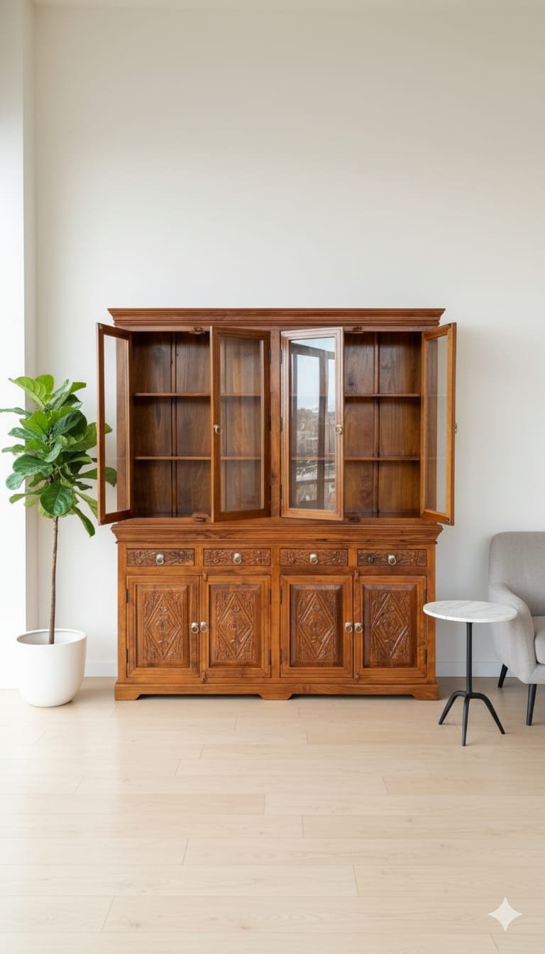 Classic Solid Wood Display Cabinet / Crockery Unit - Image 3