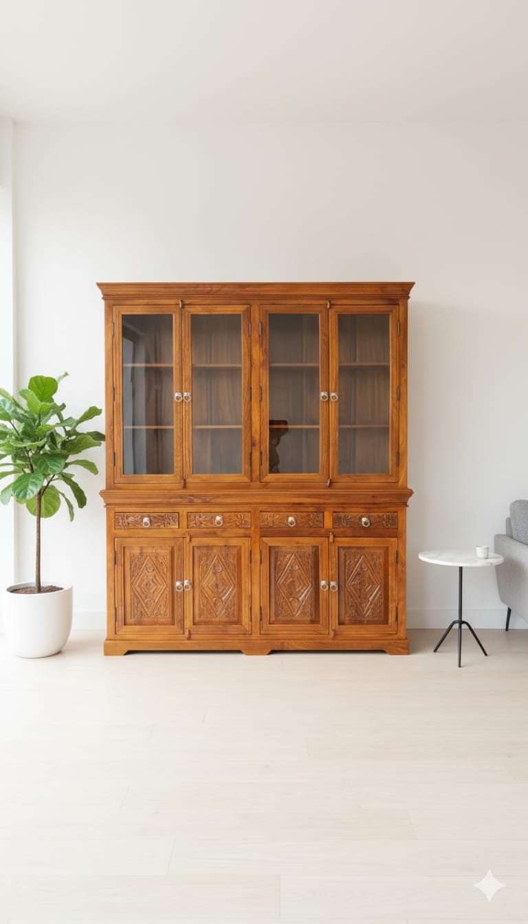 Classic Solid Wood Display Cabinet / Crockery Unit - Image 4