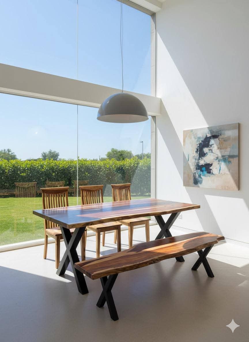 Solid Wood Live-Edge Dining Table Set (Table + 3 Chairs + Bench) - Image 2