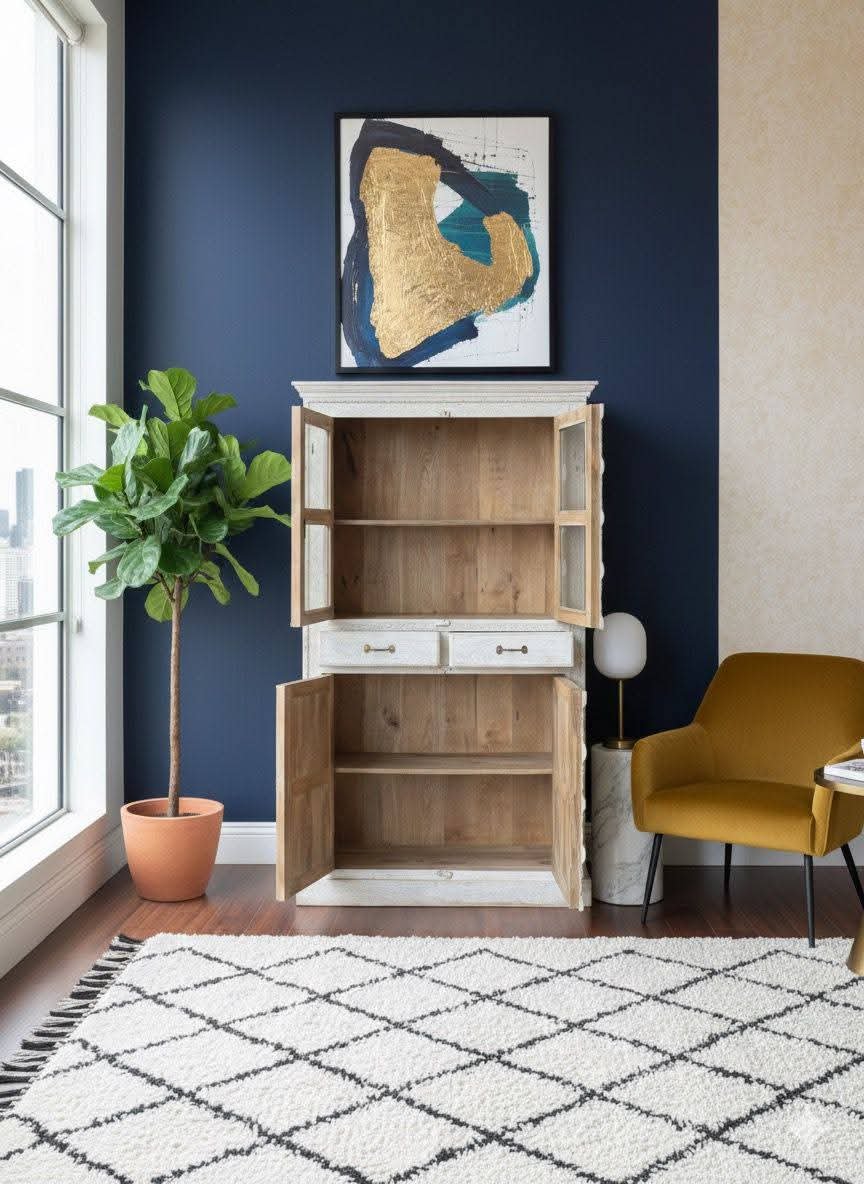 Vintage Solid Wood Glass Cabinet - Image 5