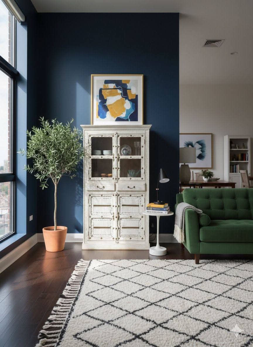 Vintage Solid Wood Glass Cabinet