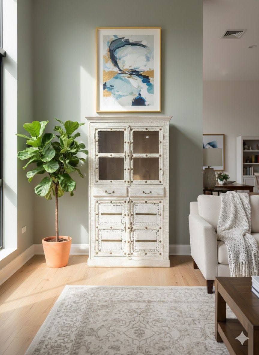 Vintage Solid Wood Glass Cabinet - Image 4