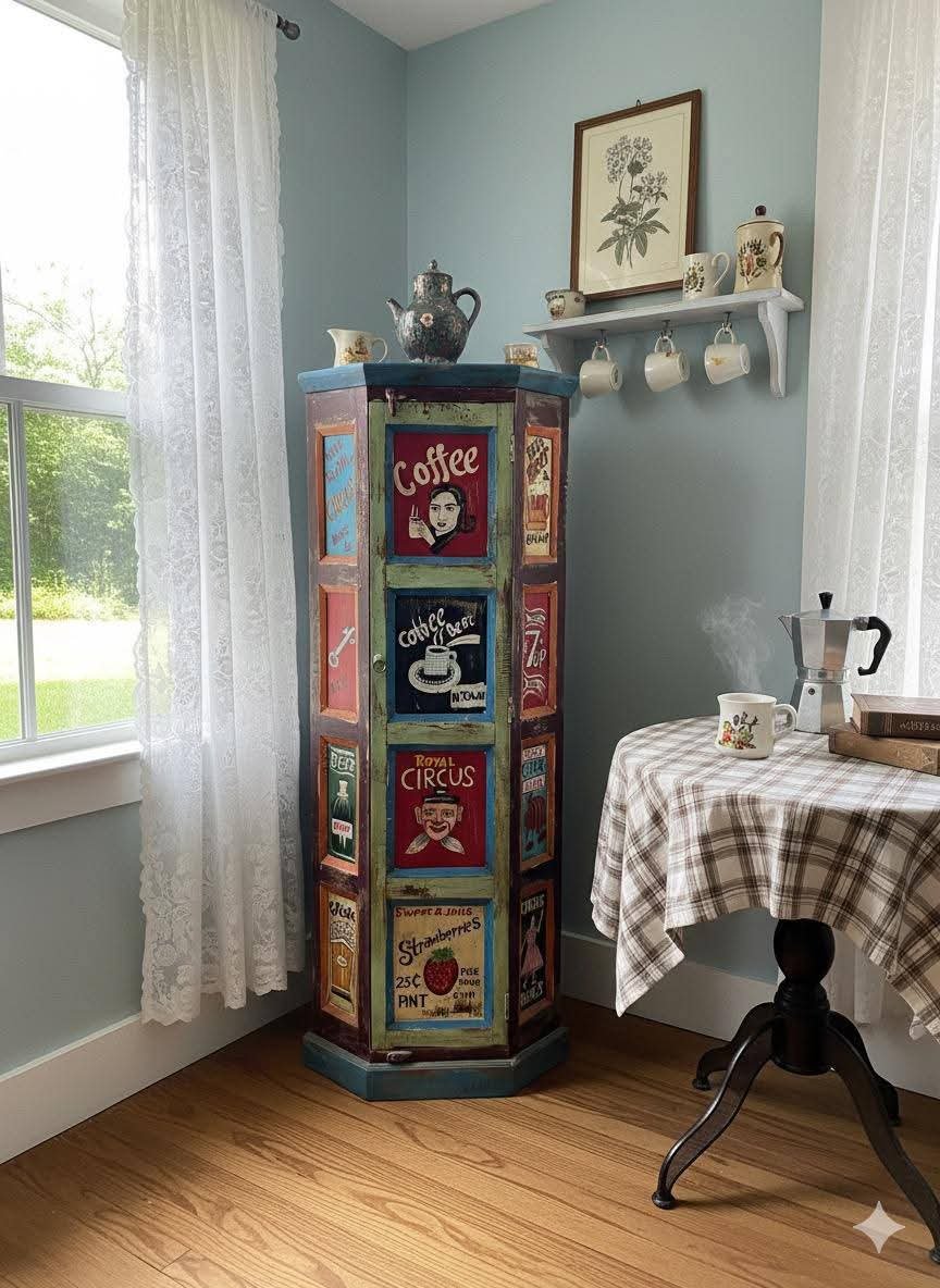 Hand-Painted Vintage Corner Cabinet – One of a Kind!