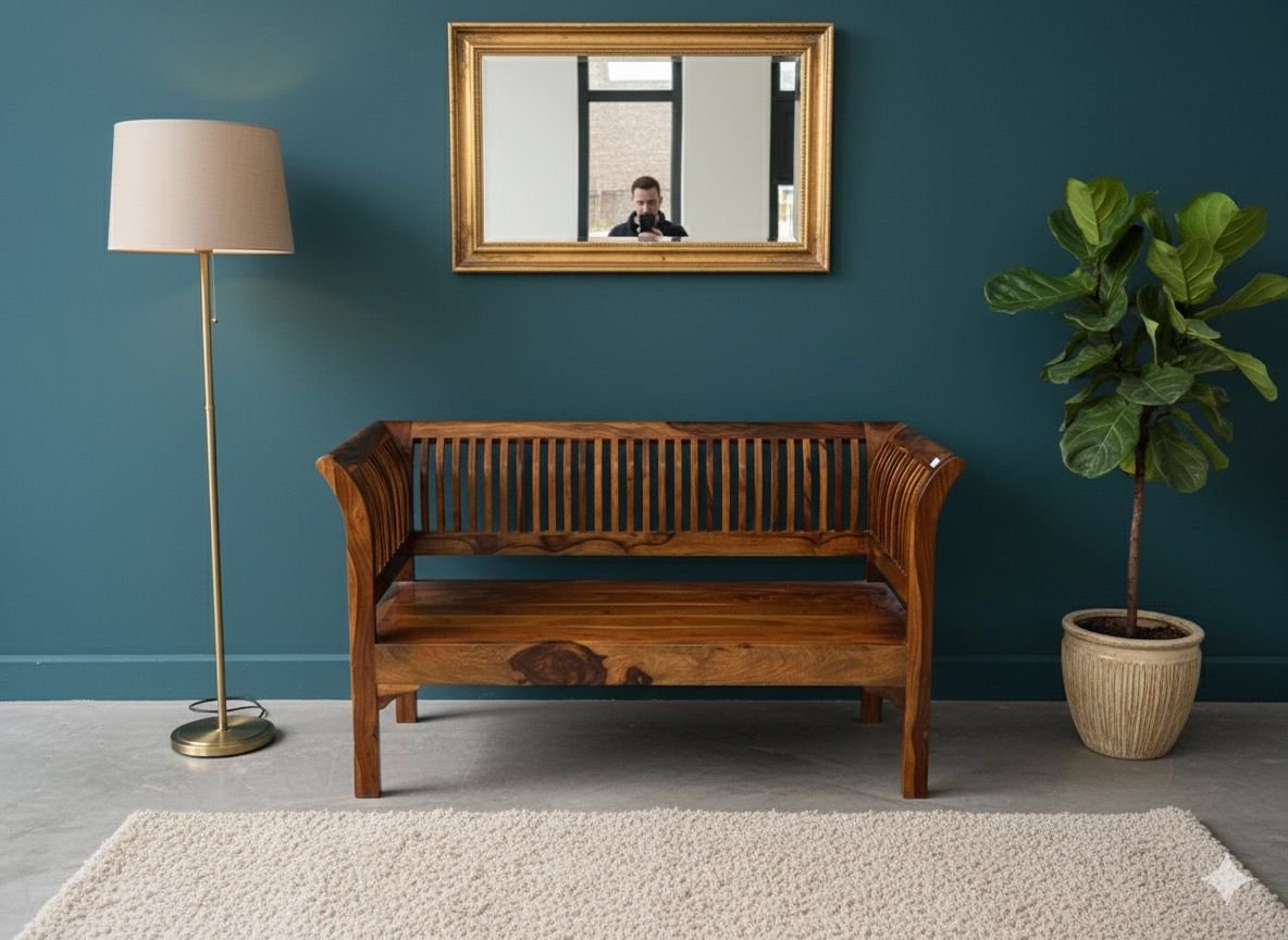 Royal Sheesham Wood 2-Seater Sofa Bench - Image 2