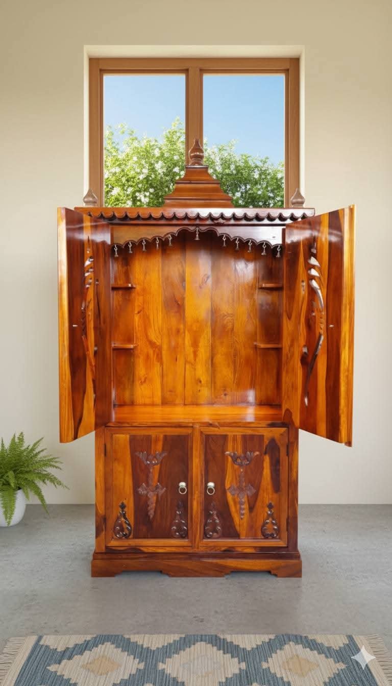 Premium Handcrafted Solid Wood Home Temple (Pooja Mandir)
