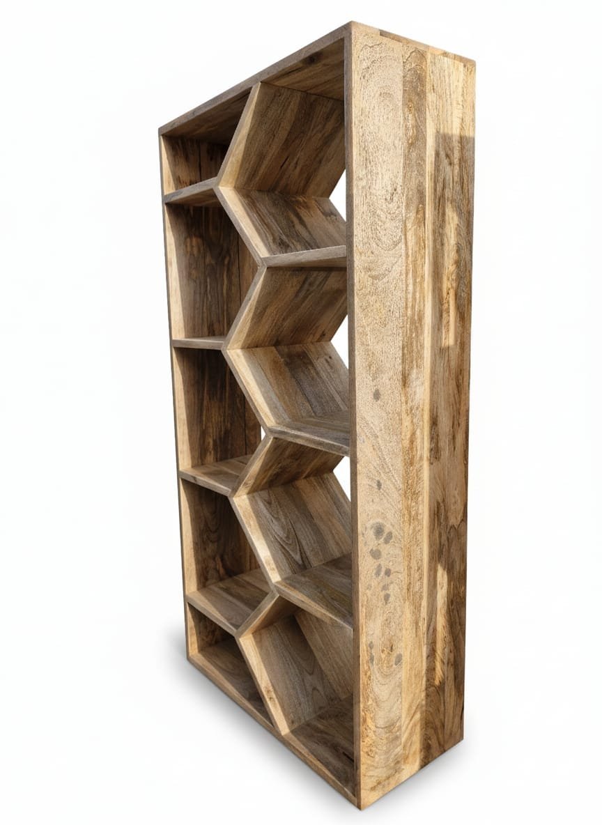 Architectural Mango Wood Geometric Bookshelf - Image 4