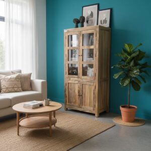 Heritage Mango Wood Display Cabinet & Bookshelf