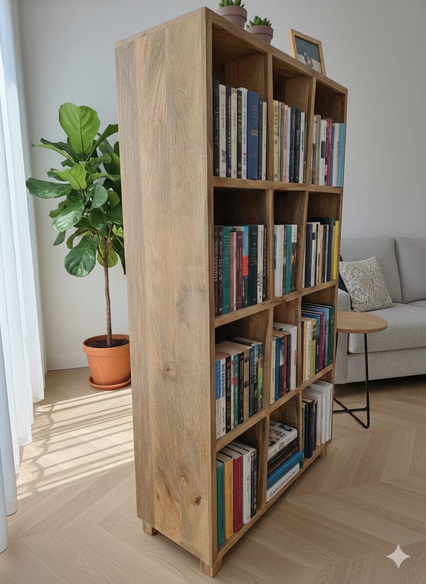 Abstract Geometric Mango Wood Bookshelf - Image 5