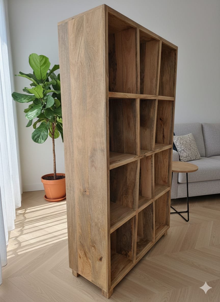 Abstract Geometric Mango Wood Bookshelf - Image 6