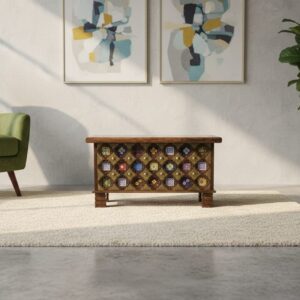 Exquisite Handcrafted Artisan Sandook – Brass & Tile Inlay