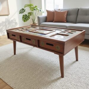 Timeless Craftsmanship: The Brass and Tile-Inlay Carved Coffee Table