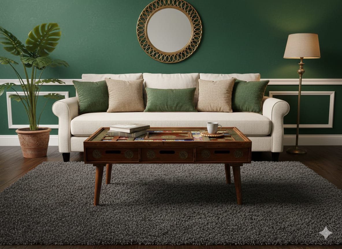 Timeless Craftsmanship: The Brass and Tile-Inlay Carved Coffee Table - Image 2