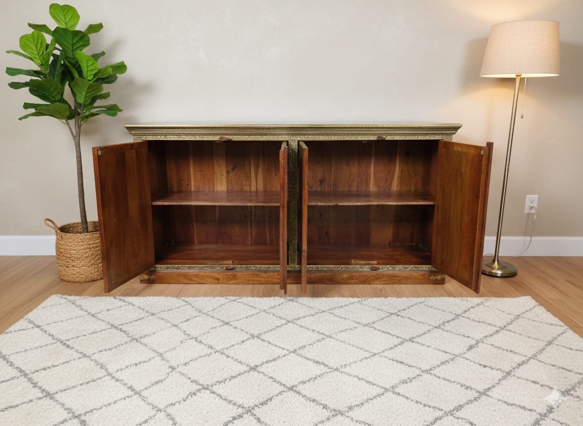 Exquisite Handcrafted Brass-Inlay Sideboard - Image 2