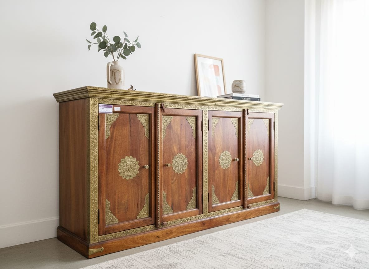 Exquisite Handcrafted Brass-Inlay Sideboard - Image 5