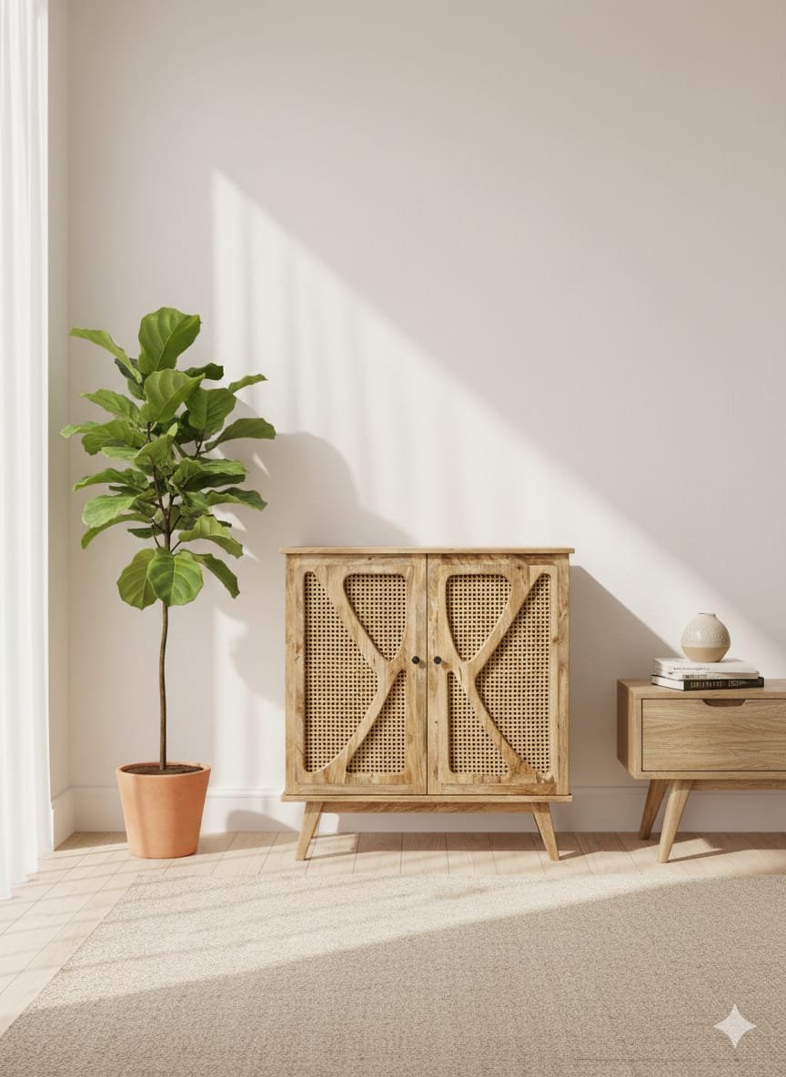 Boho-Chic Statement: The Cane & Mango Wood Sideboard - Image 4