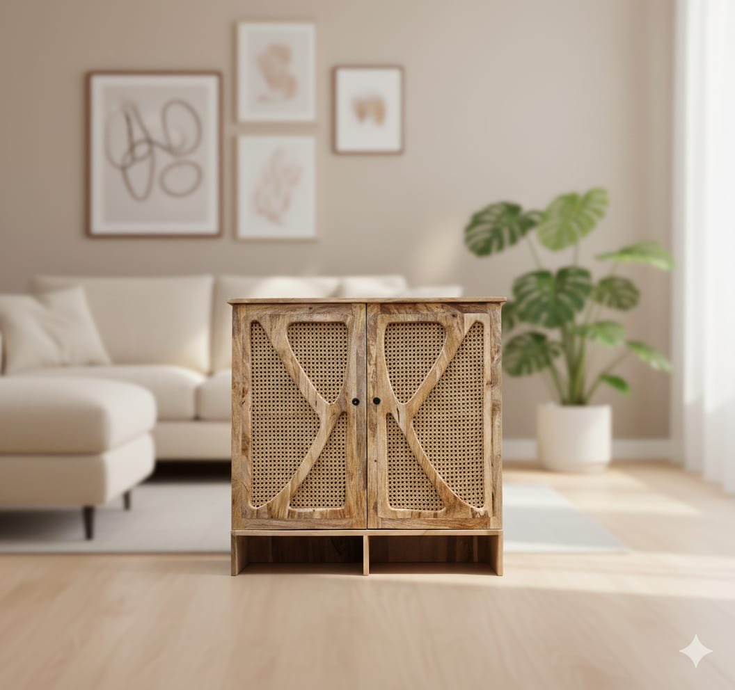 Boho-Chic Statement: The Cane & Mango Wood Sideboard