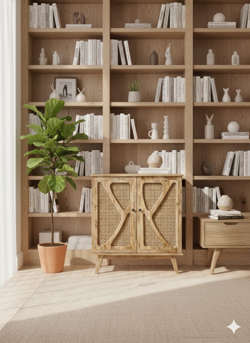 Boho-Chic Statement: The Cane & Mango Wood Sideboard - Image 3