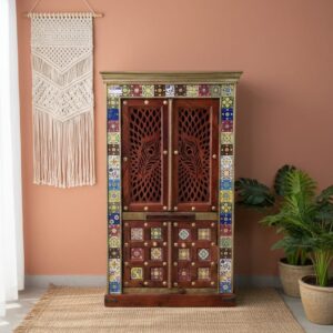 Exquisite Hand-Painted Peacock Jali Wood Mandir – Available in 3 Sizes