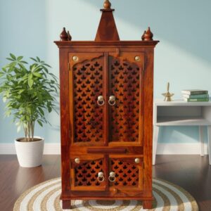 Handcrafted Sheesham Wood Puja Mandir – Traditional Jali Design