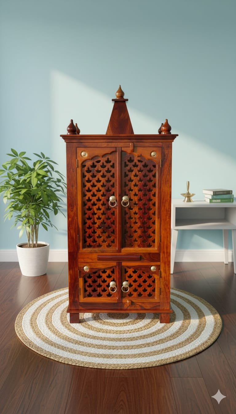 Handcrafted Sheesham Wood Puja Mandir – Traditional Jali Design