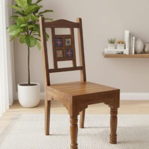 Handcrafted Artisan Solid Wood Chair with Tile Accents