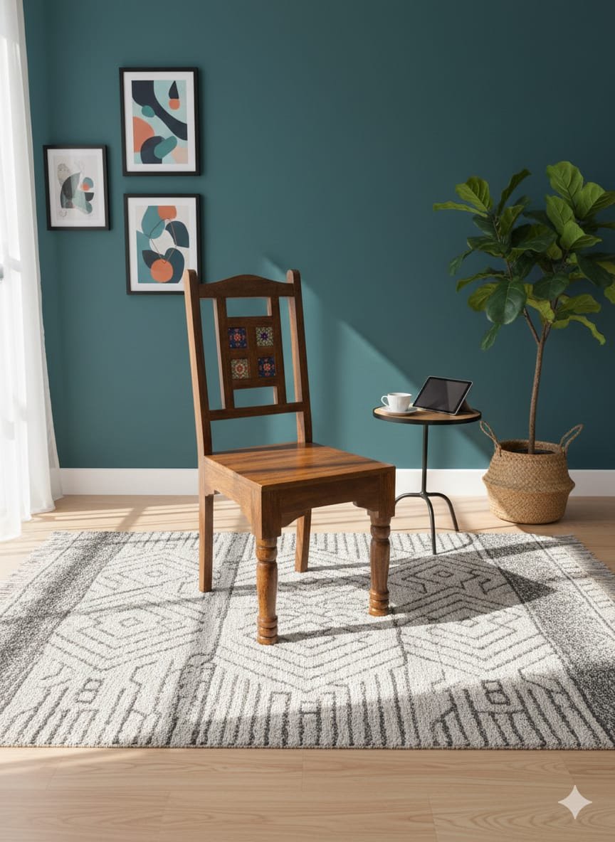 Handcrafted Artisan Solid Wood Chair with Tile Accents - Image 5