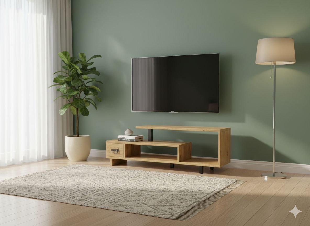Sleek Asymmetrical Mango Wood TV Media Console - Image 3