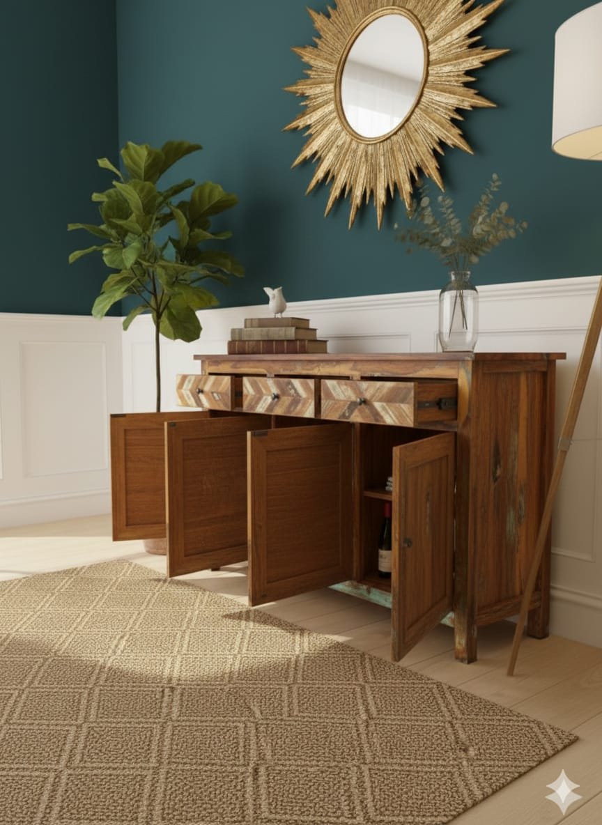 Reclaimed Wood Chevron 3-Door Sideboard - Image 4