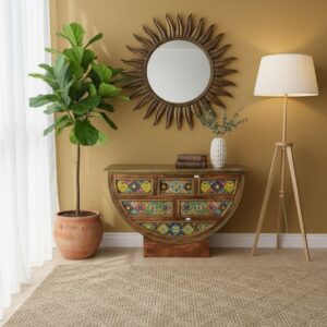 Tile Fitted Crescent Moon Chest of Drawers