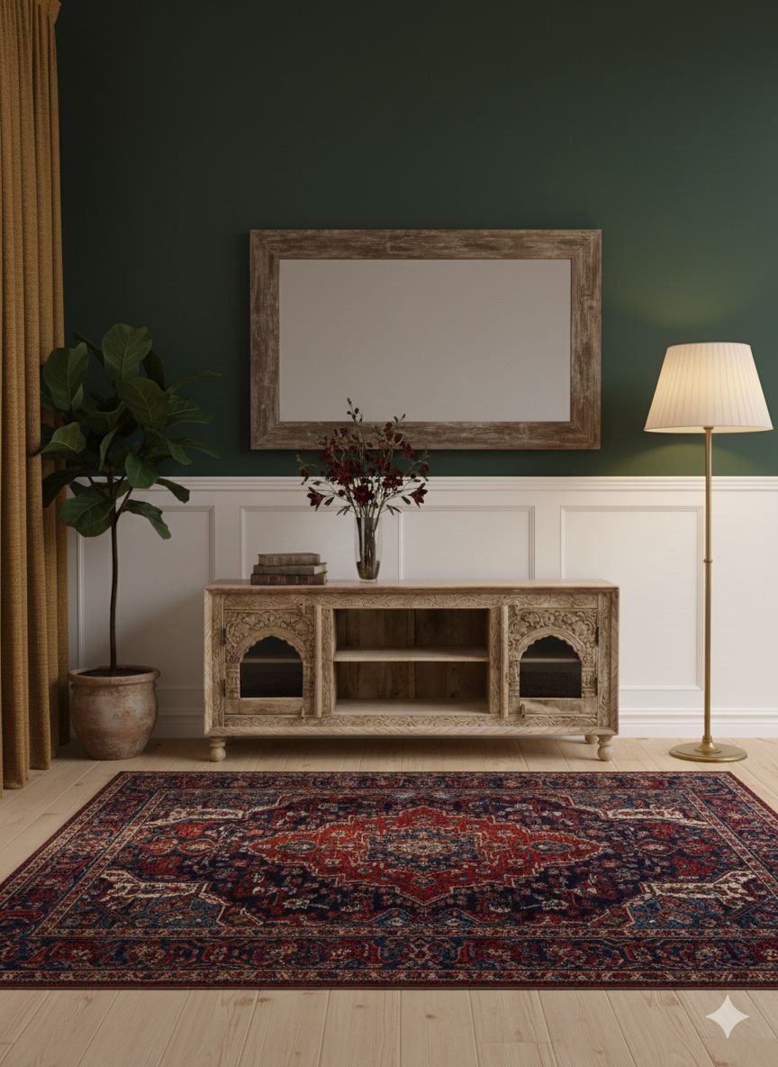 Mango Wood Glass Fitted TV Unit