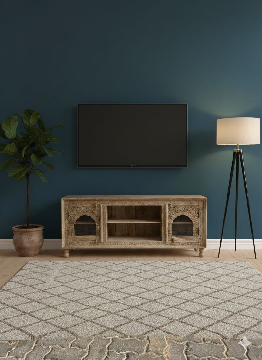 Mango Wood Glass Fitted TV Unit - Image 4