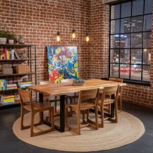 Solid Acacia Live-Edge Dining Table & 6-Chair Artisan Set