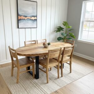 Solid Mango Wood Oval Dining Suite & 6 Handcrafted Chairs