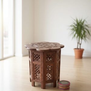 Hand-Carved Floral Octagonal Folding Table