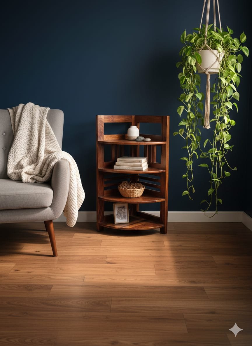Handcrafted Wooden Tiered Corner Shelf - Image 4