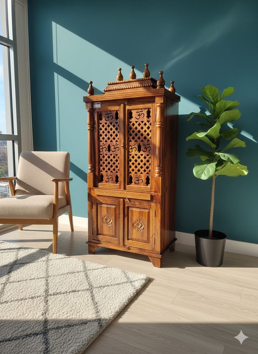 Handcrafted Indian Sheesham Wood Temple with Doors - Image 3