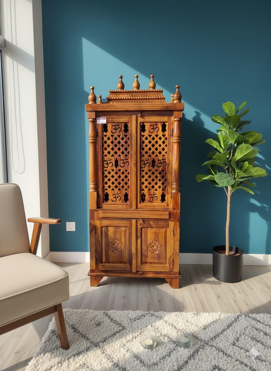 Handcrafted Indian Sheesham Wood Temple with Doors - Image 5