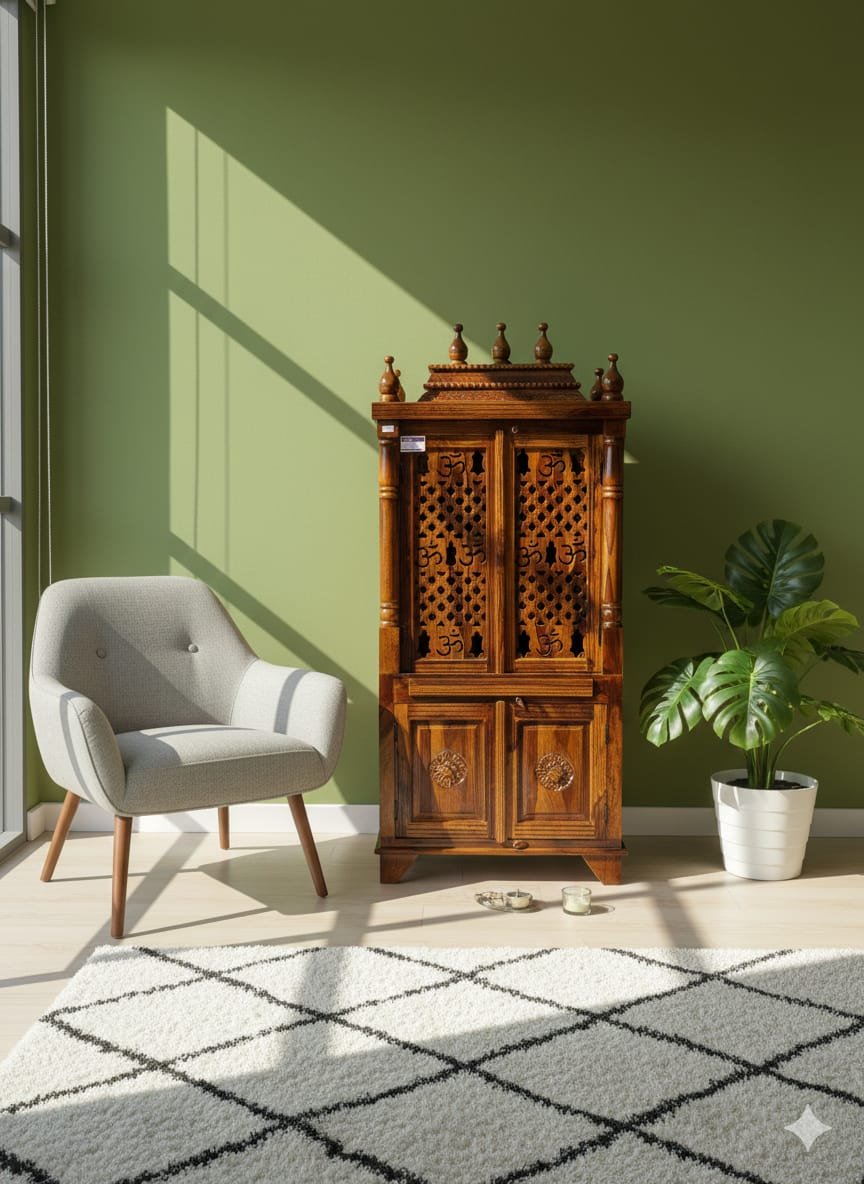 Handcrafted Indian Sheesham Wood Temple with Doors