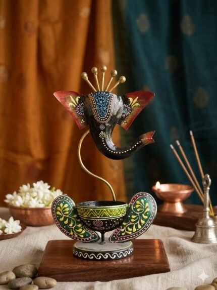 Divine Radiance Hand-Painted Ganesha Tealight Holder