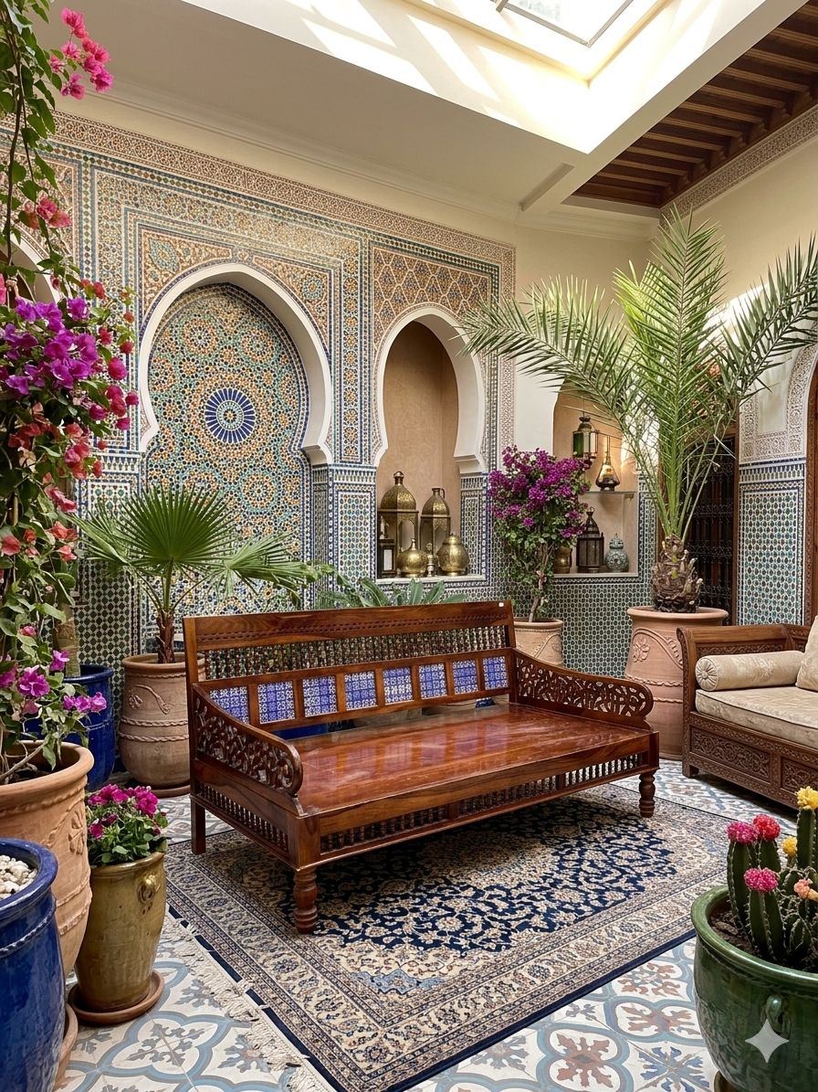 Sheesham Wood Daybed with Blue Ceramic Tiles - Image 2