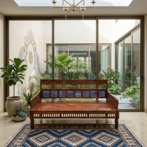 Sheesham Wood Daybed with Blue Ceramic Tiles