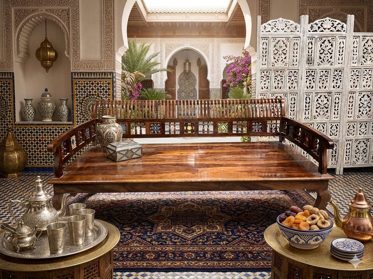 Sheesham Wood Daybed with Hand-Painted Ceramic Tiles - Image 2
