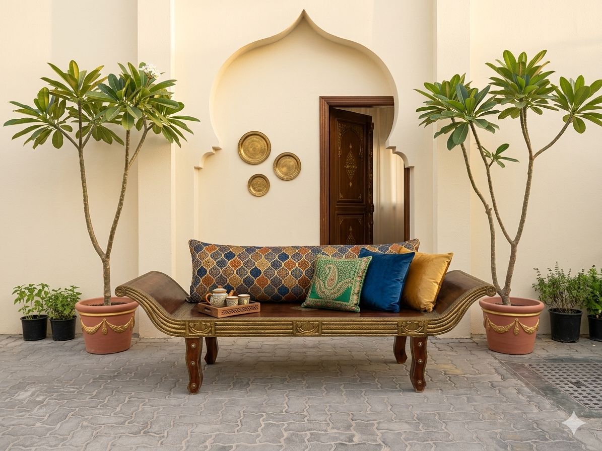 Royal Brass-Fitted Solid Wood Diwan Bed - Image 2