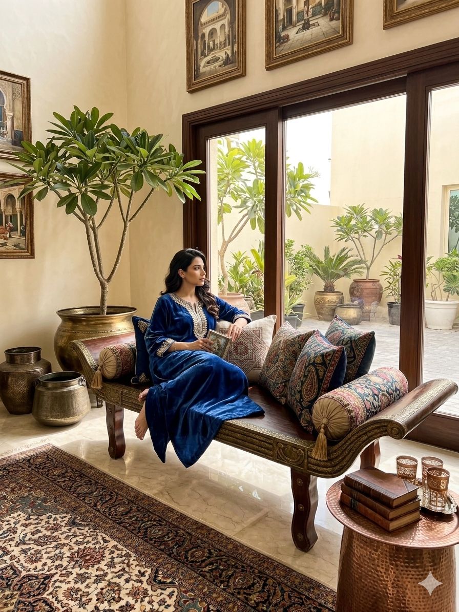 Royal Brass-Fitted Solid Wood Diwan Bed - Image 4
