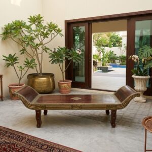 Royal Brass-Fitted Solid Wood Diwan Bed