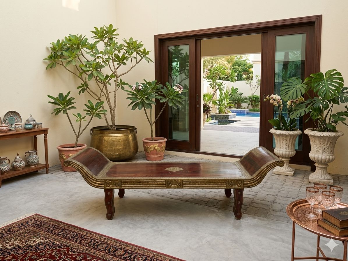 Royal Brass-Fitted Solid Wood Diwan Bed